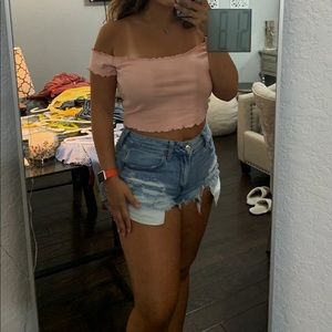 Off the shoulder pink crop top